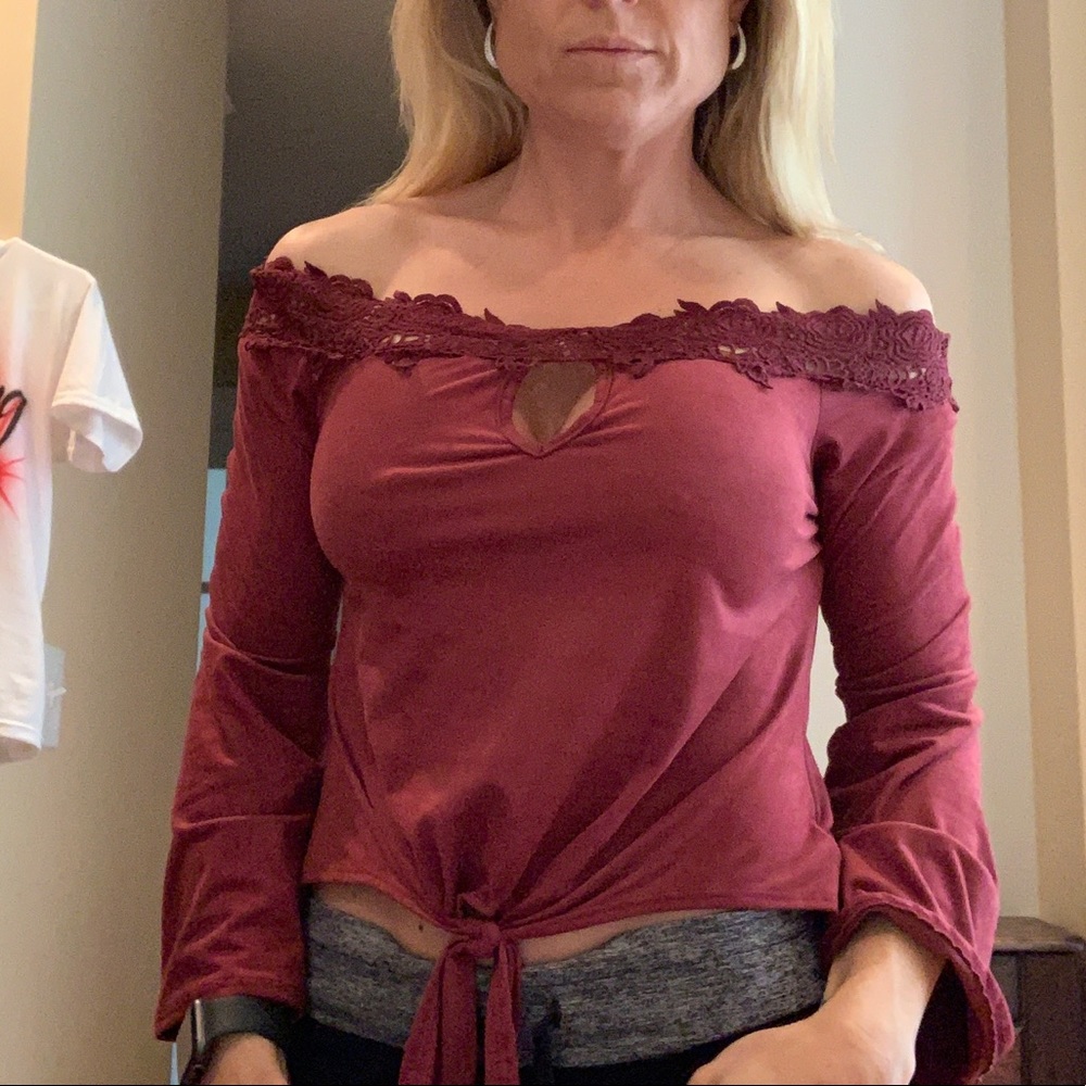 Burgundy sexy top suede feeling
